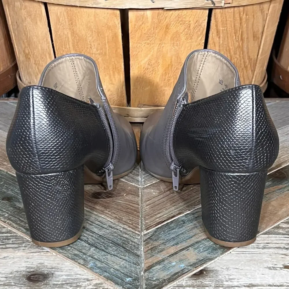Naturalizer Misha Gray Metallic Snakeskin Faux Leather Block Heel Bootie Women 9